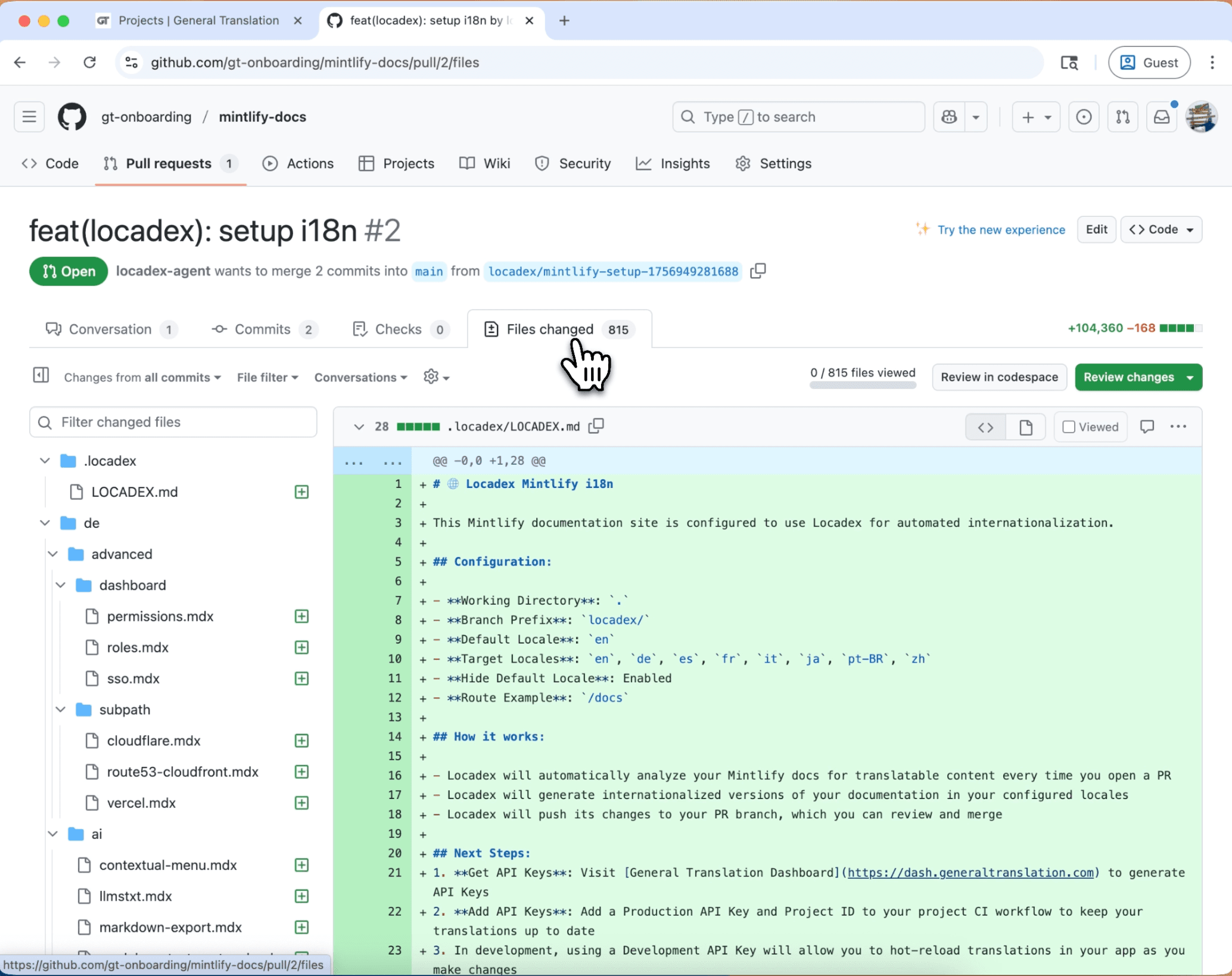 Schermata di installazione di Locadex
