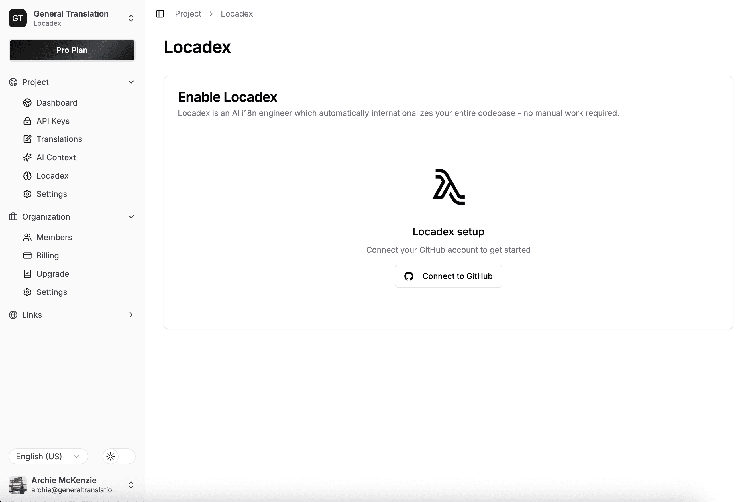 Écran d’installation de Locadex