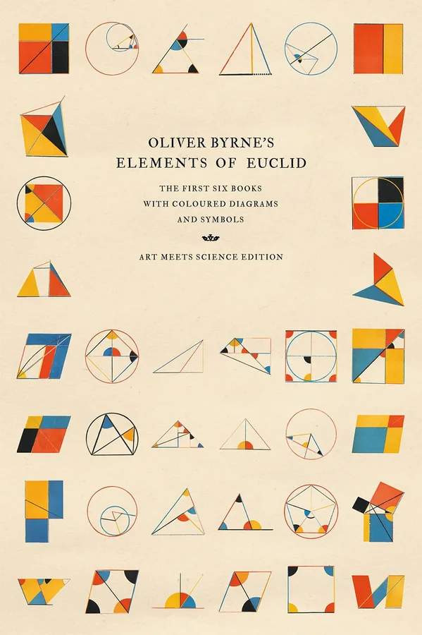 The cover of a modern edition of Oliver Byrne’s Elements, set with his colored diagrams
