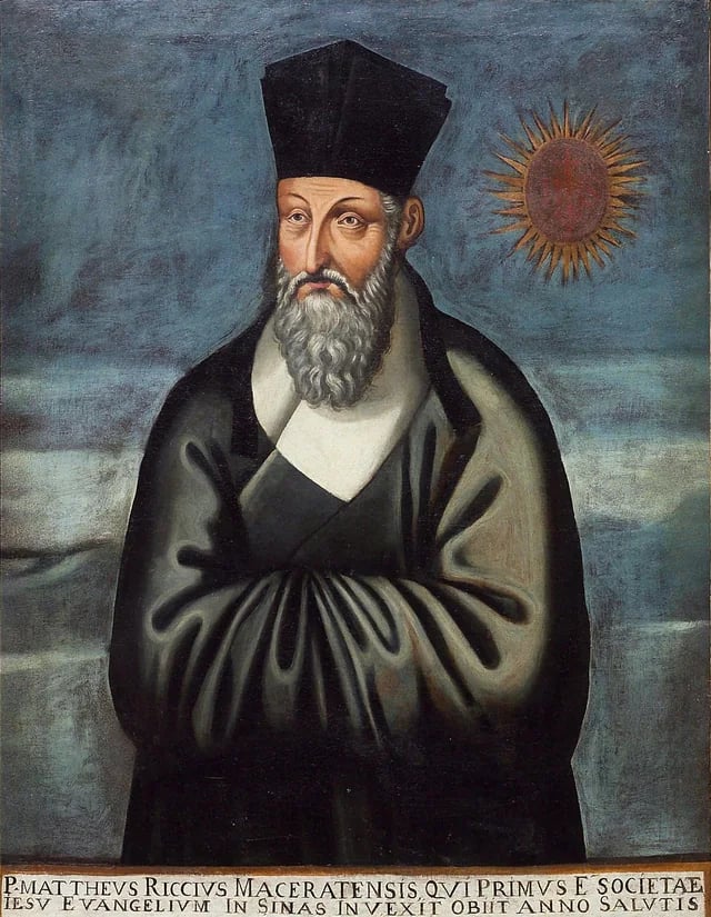 A portrait of Matteo Ricci in a black scholar’s robe and hat