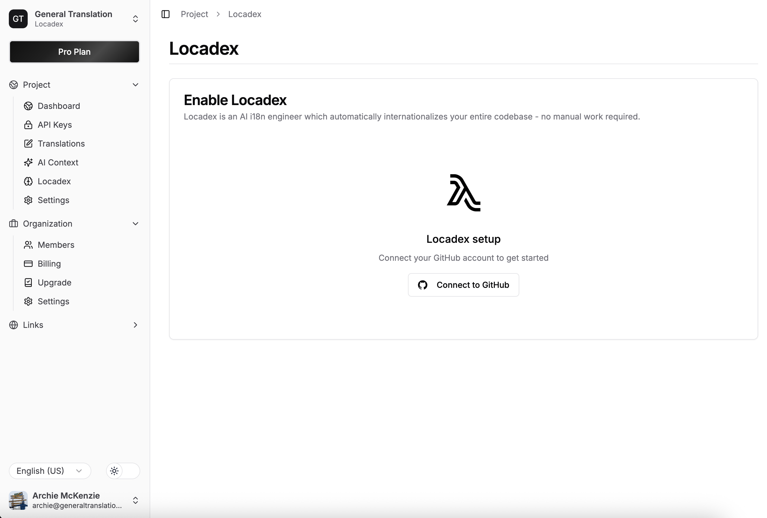 Installation screen for Locadex
