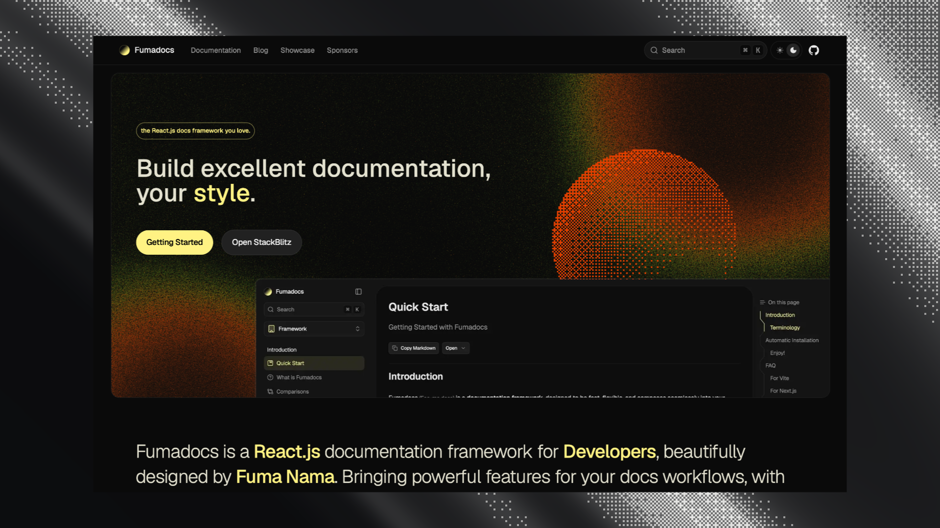 Fumadocs landing page
